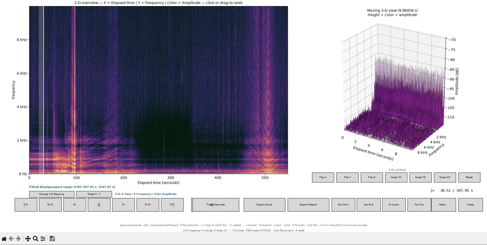 Sanitized screenshot of acoustic signal analysis program